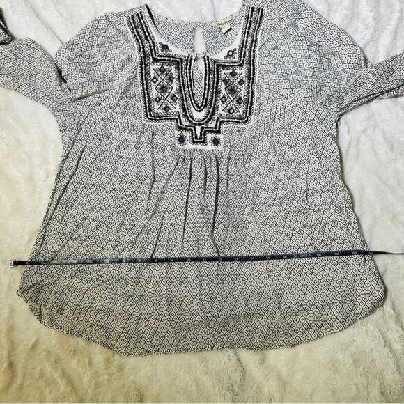 Lucky Brand Size S Cream Black Lilah Mirror Embroidered Top Gypsy Indie Boho - Picture 8 of 10